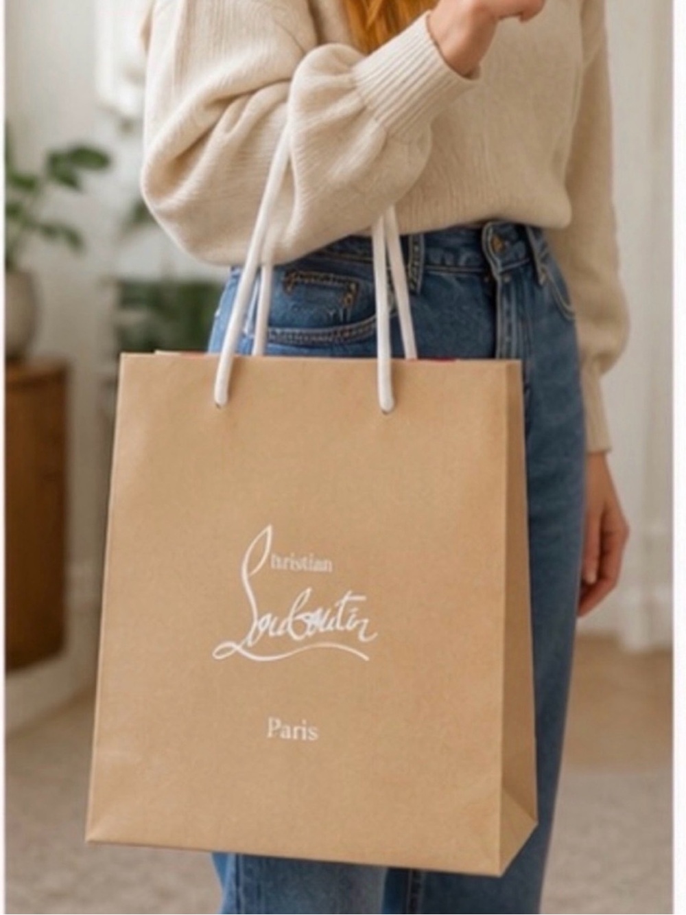 Christian Louboutin Beige Tote with White Handles